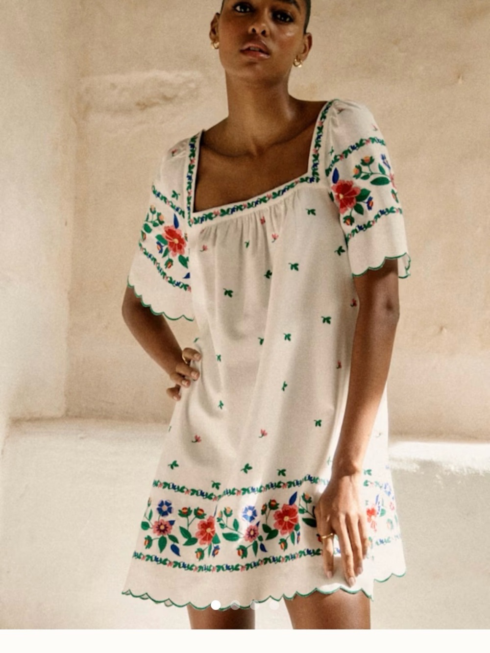 Sezane White Mini Dress with Multicolor Floral Embroidery Juliana dress